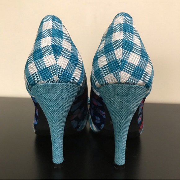 Dolce by Mojo Moxy Butterfly Heels | Bow Front Pumps | Blue Plaid - Picture 9 of 12